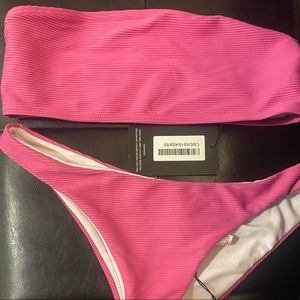 Pink Ribbed Bandeau Bikini 👙 ☀️
